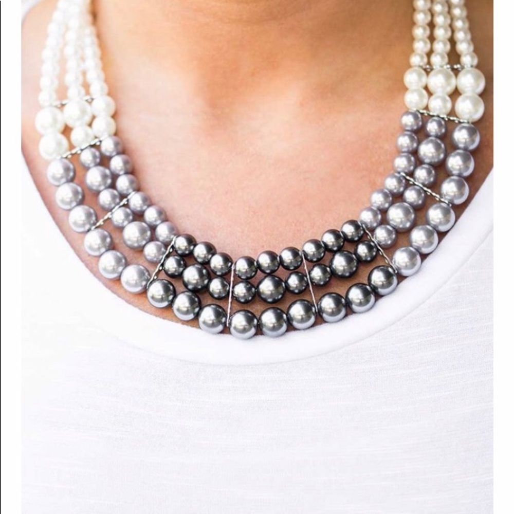 Ladies  pearl  white and gray necklace set.